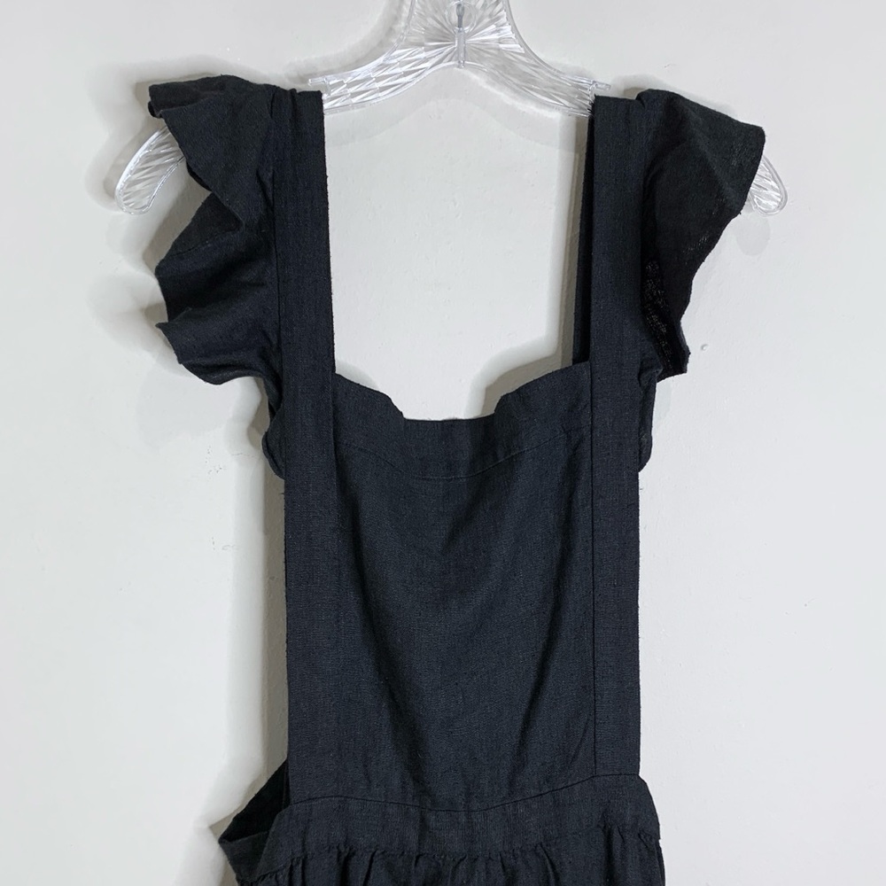 NEW Doen Peninsula Pinafore Dress (Sz L) Silk Linen Ruffle Apron Bib Maxi Black - Picture 4 of 16